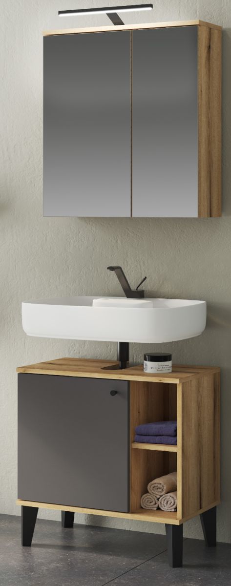 Badmöbel Set 2-teilig Torsby in grau und Eiche 60 cm