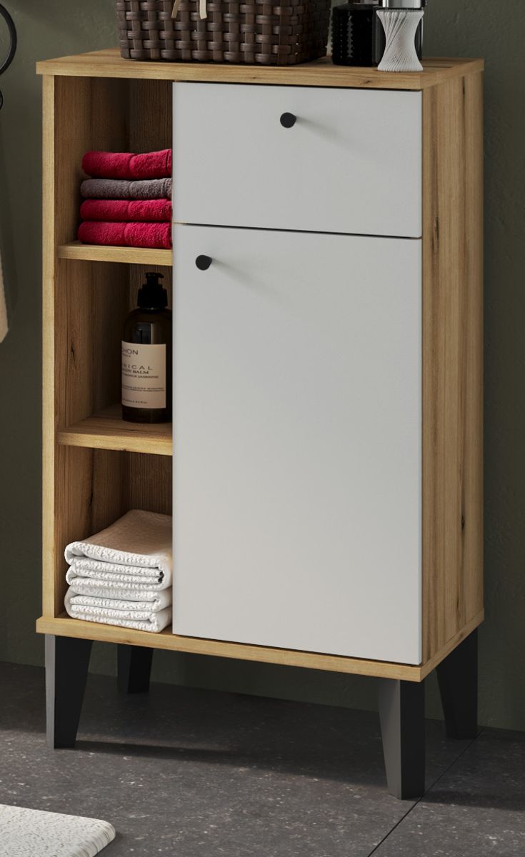 Badezimmer Kommode Torsby in weiß und Eiche 51 x 90 cm