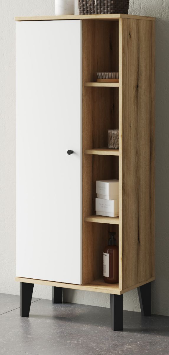 Badezimmer Midischrank Torsby in weiß und Eiche 51 x 128 cm