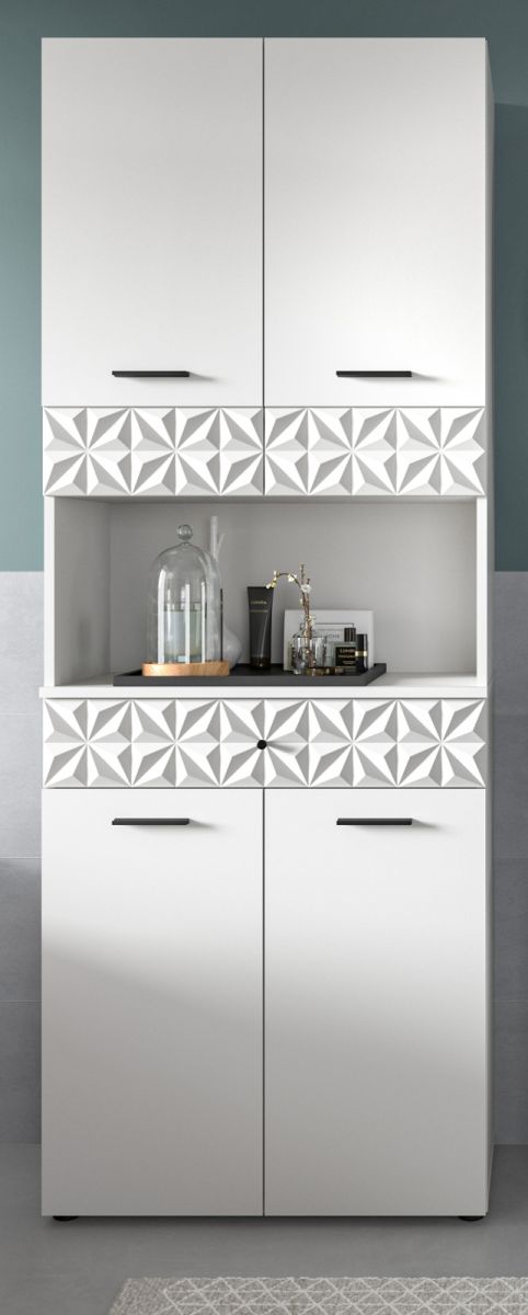 Badezimmer Hochschrank Relief in weiß Hochglanz 70 x 187 cm