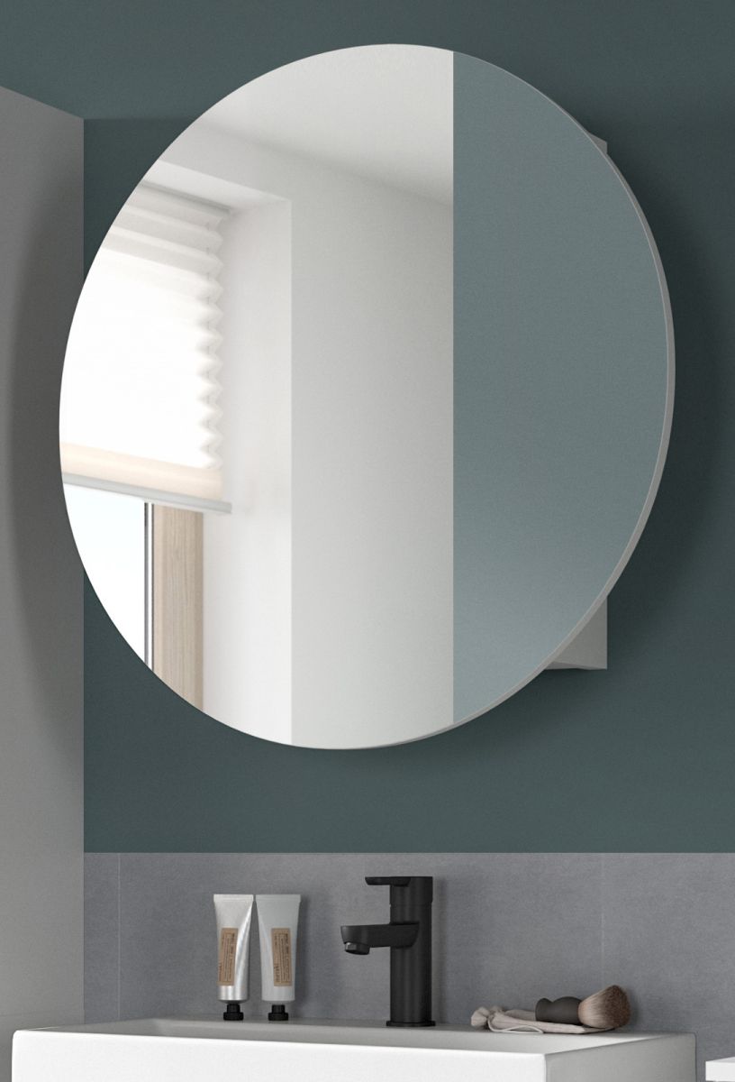 Badezimmer Spiegelschrank Relief in weiß rund 70 cm