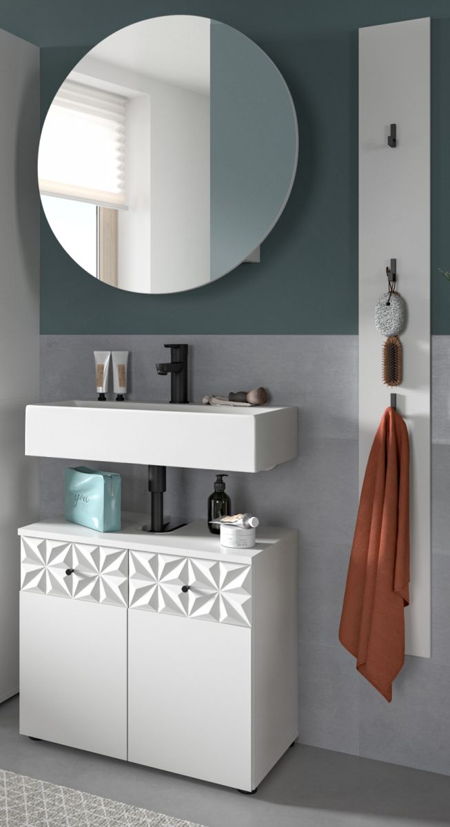 Badmöbel Set Relief in weiß Hochglanz 3-teilig 100 cm