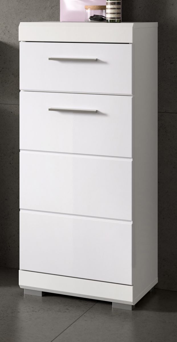 Badezimmer Kommode Shawn in weiß Hochglanz 37 x 88 cm
