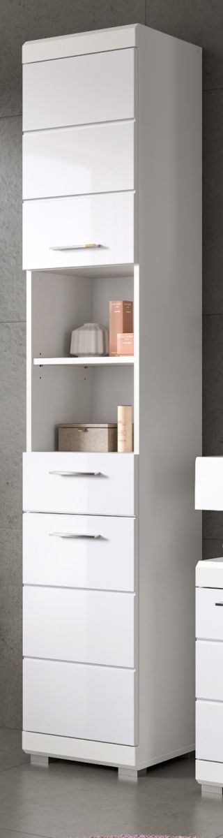 Badezimmer Hochschrank Shawn in weiß Hochglanz 37 x 191 cm