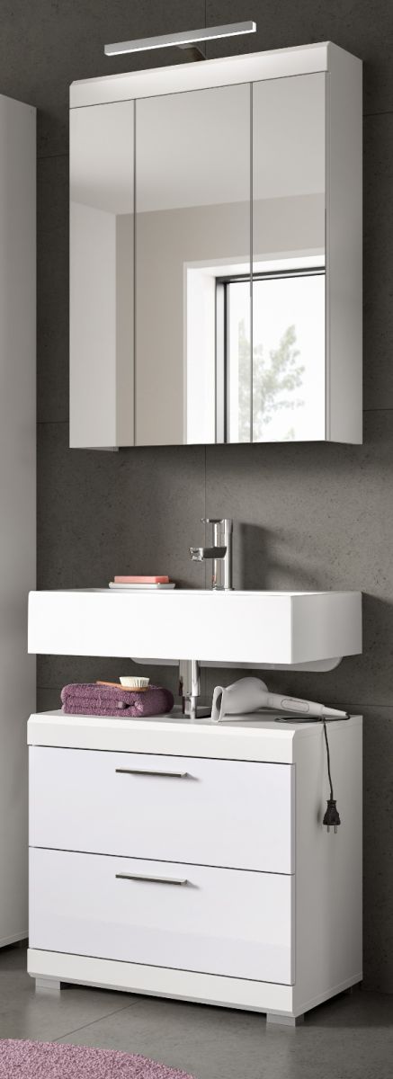 Badmöbel Set in Shawn weiß Hochglanz 2-teilig 60 cm