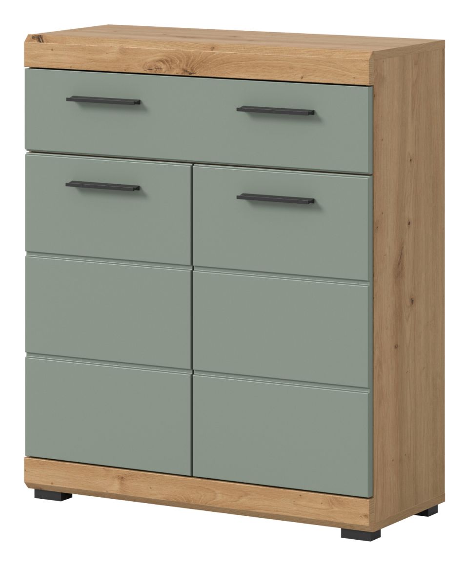 Badezimmer Kommode Shawn in grün und Eiche 74 x 88 cm