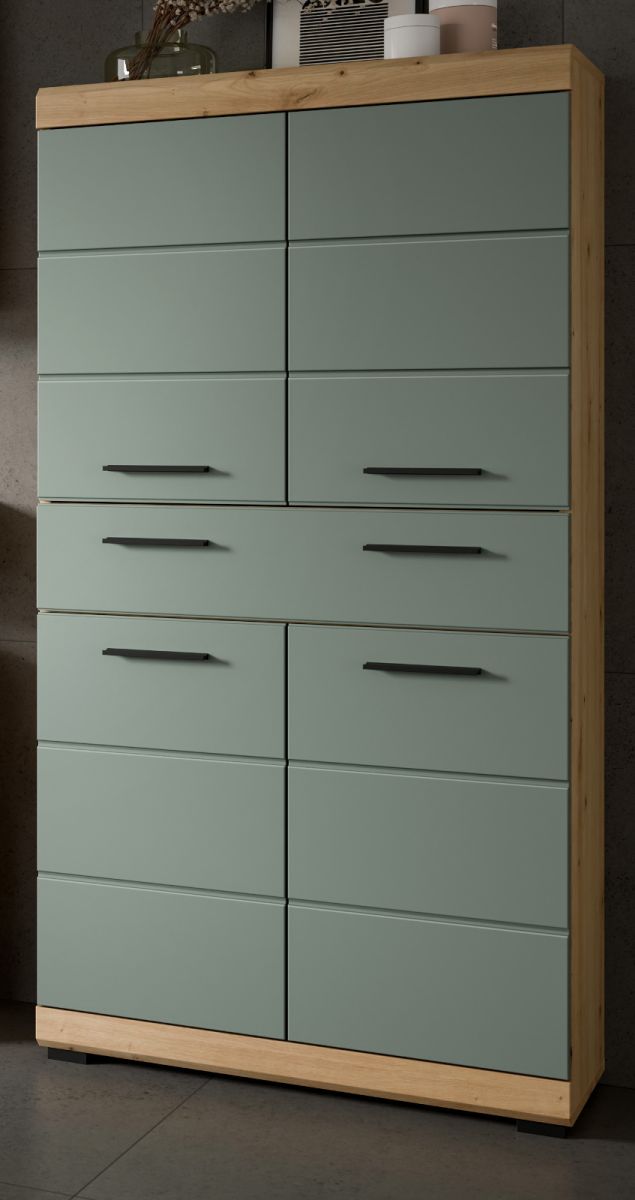 Badezimmer Midischrank Shawn in grün und Eiche 74 x 141 cm