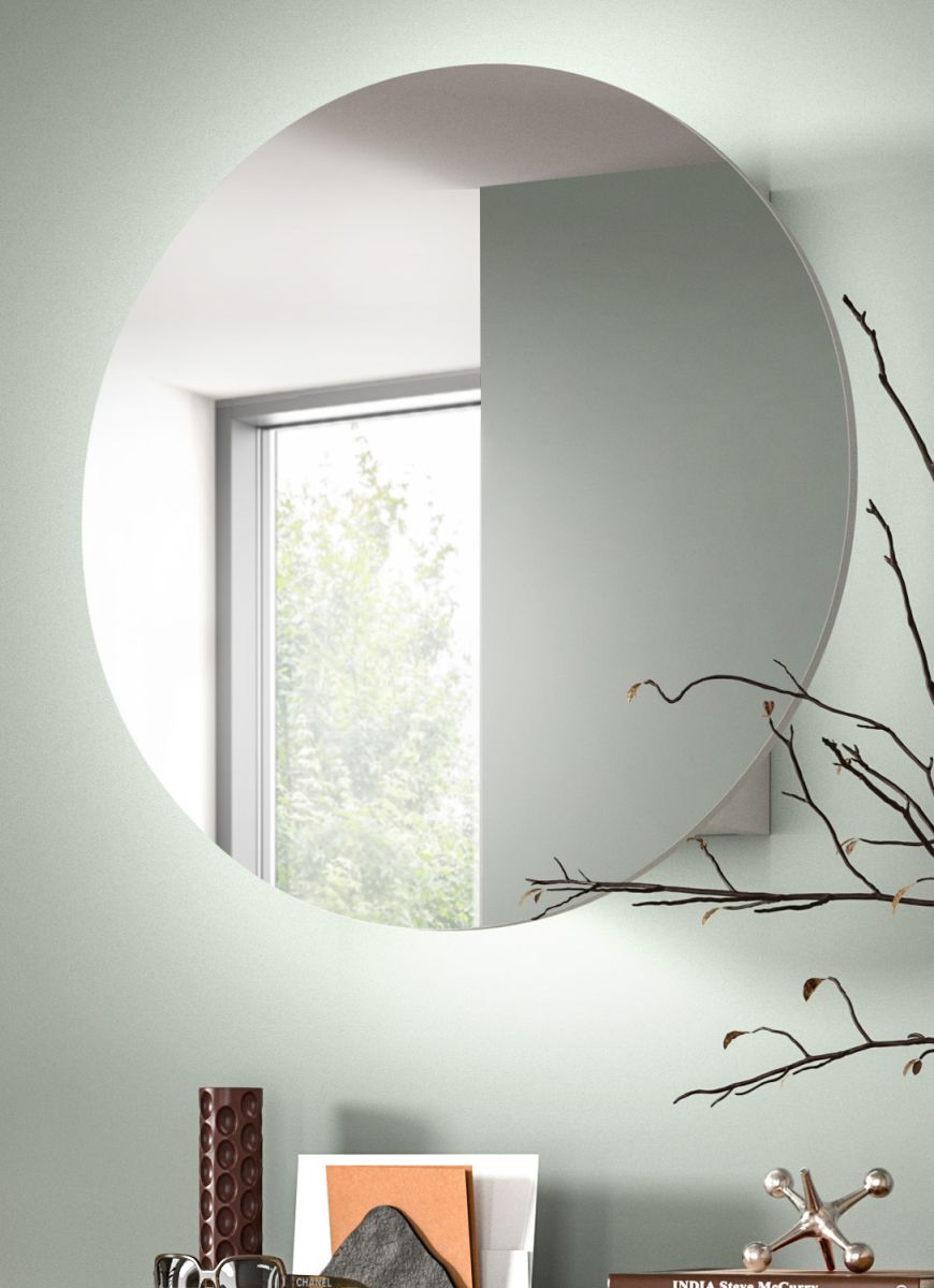 Spiegelschrank Relief in weiß rund 70 cm
