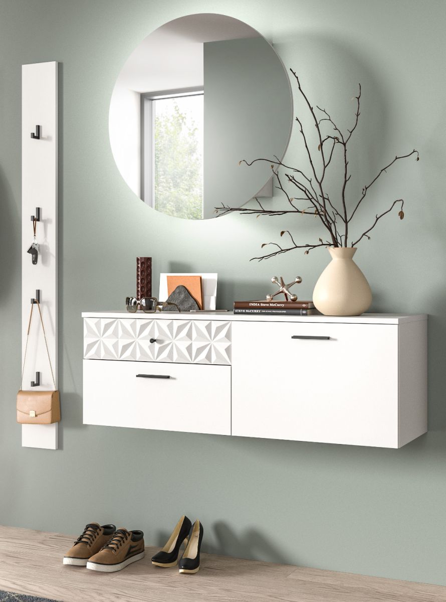 Garderobe Set Relief in weiß Hochglanz 140 cm