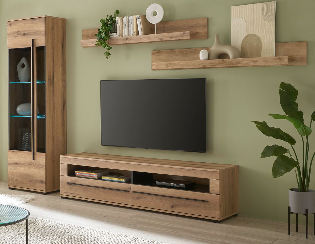 Wohnwand Design-D in Evoke Eiche 4-teilig 240 x 200 cm