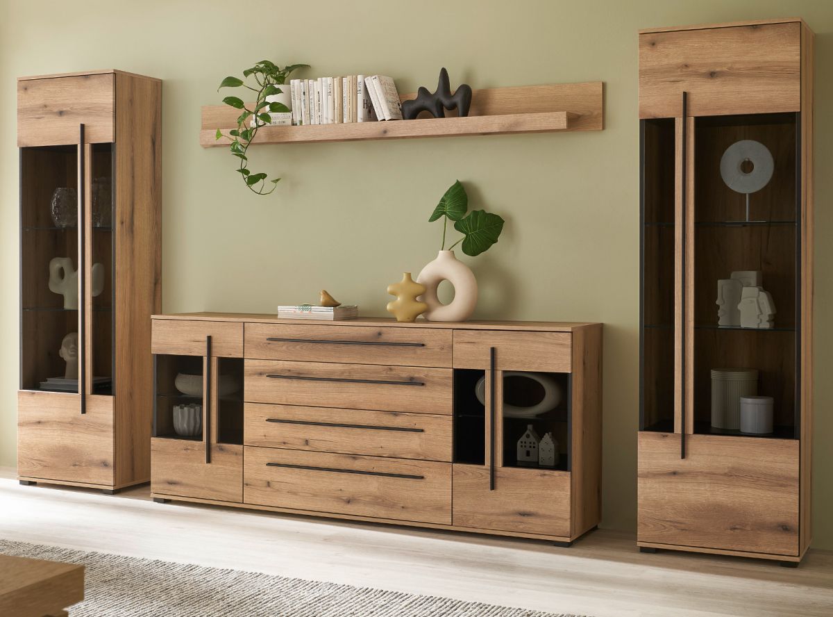 Wohnwand Design-D in Evoke Eiche 4-teilig 340 x 200 cm