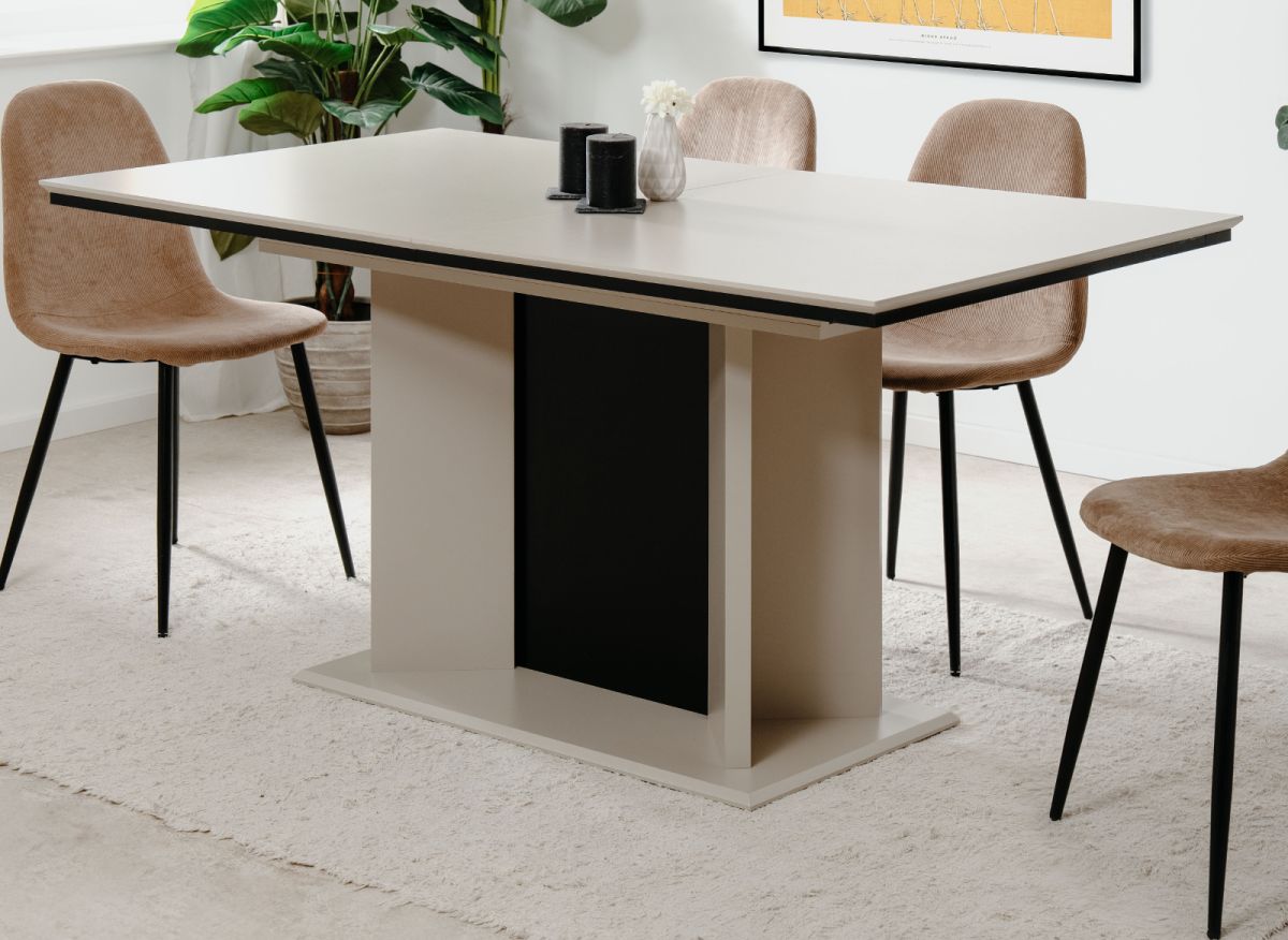 Esstisch Brebbia in sand und schwarz ausziehbar 160 - 200 x 90 cm