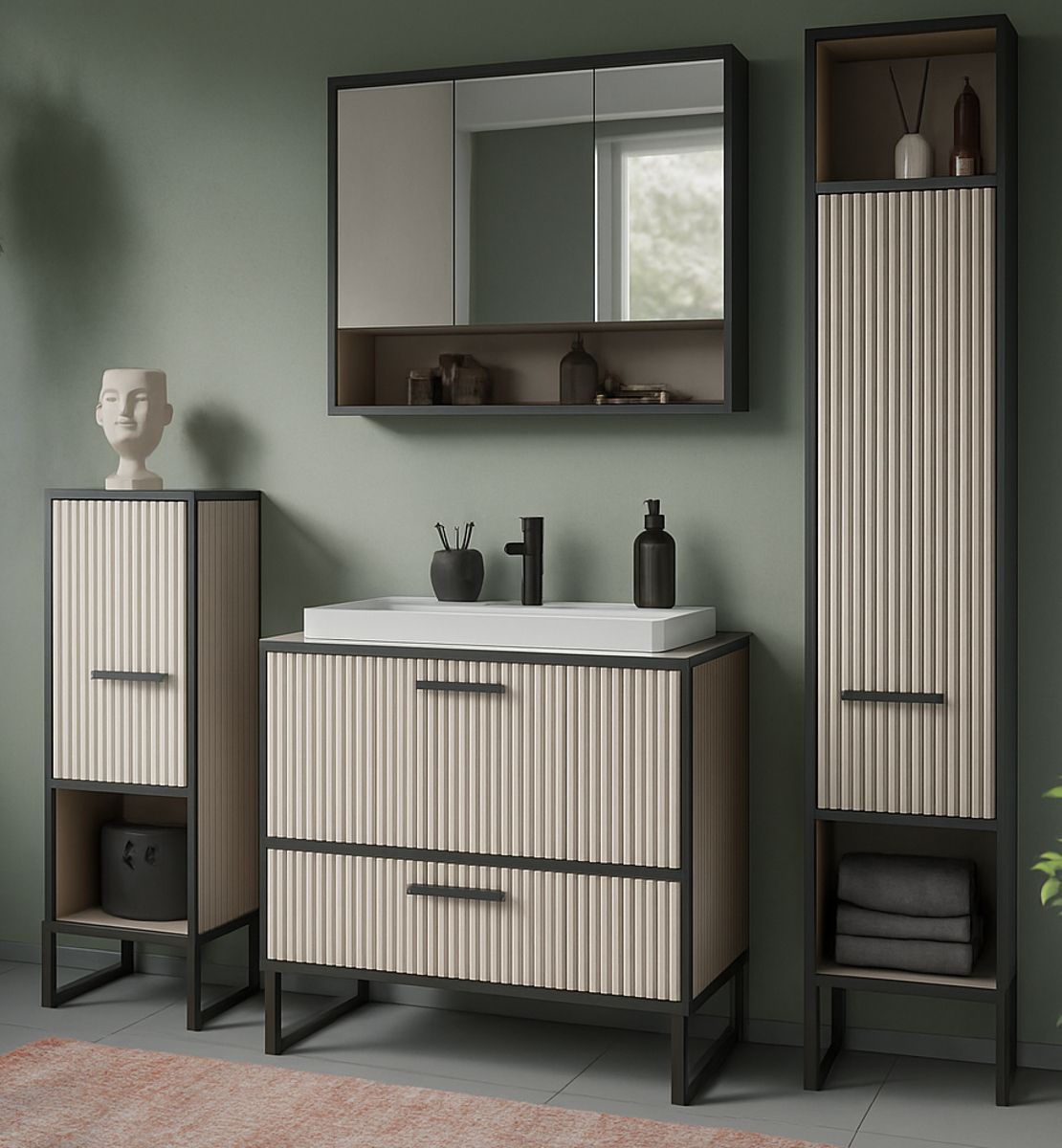 Badmöbel Set Scana in sand mit Waschbecken 170 cm