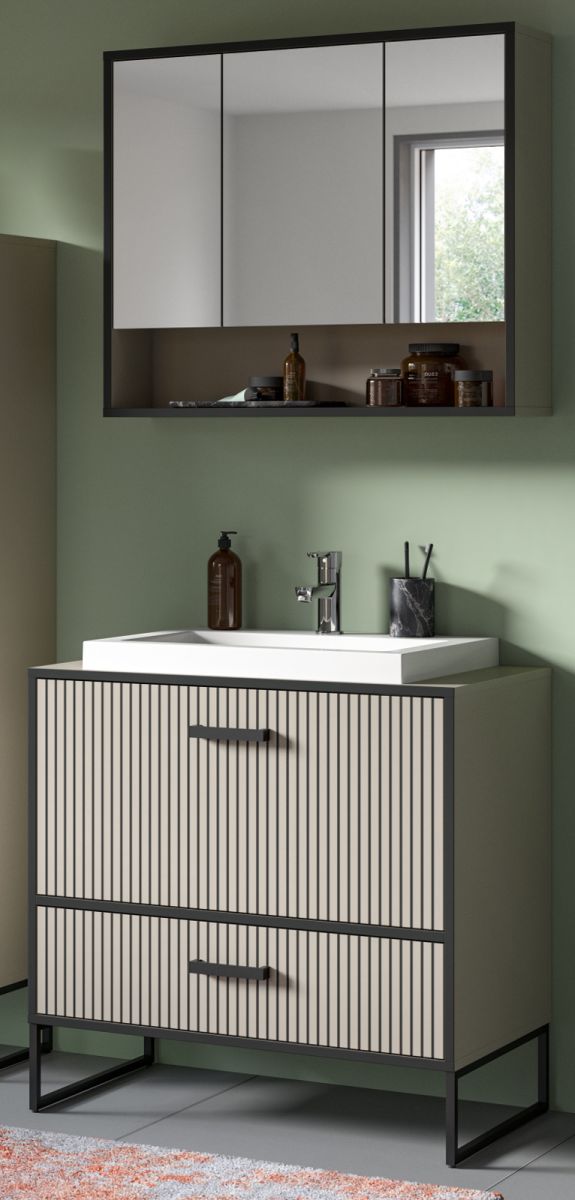 Badmöbel Set Scana in sand mit Waschbecken 80 cm