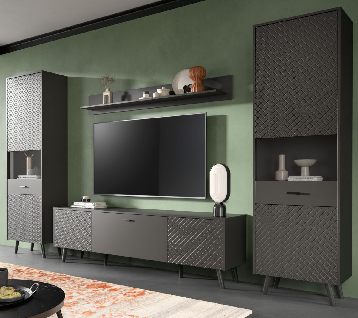 Wohnwand Madea in grau matt 331 cm