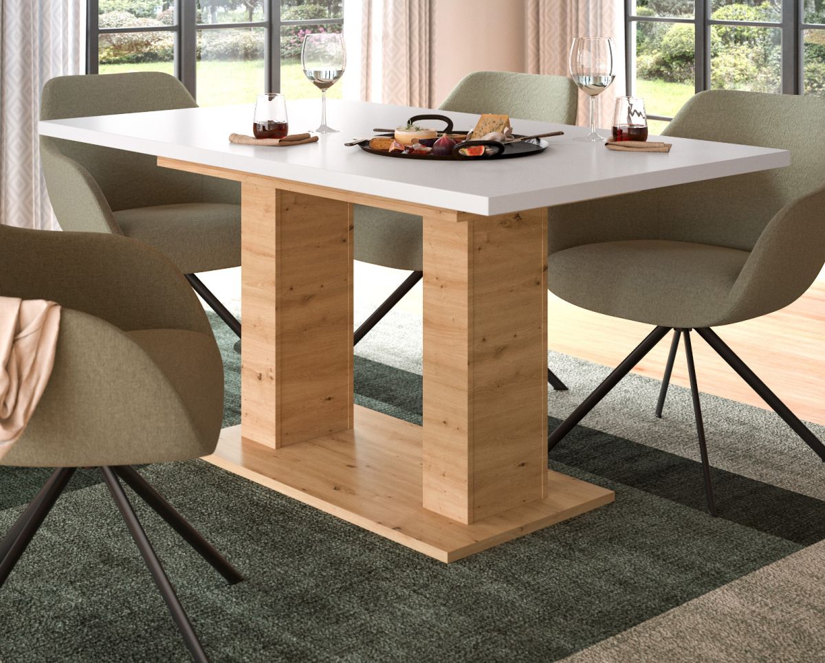 Esstisch Home-X in weiß und Eiche ausziehbar 150 - 190 cm