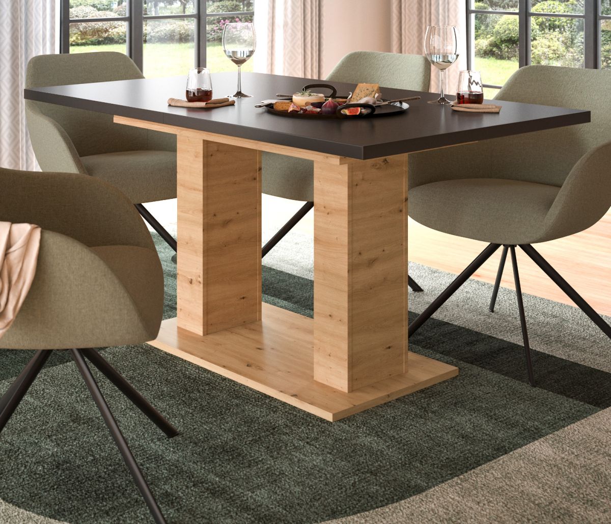 Esstisch Home-X in grau und Eiche ausziehbar 150 - 190 cm