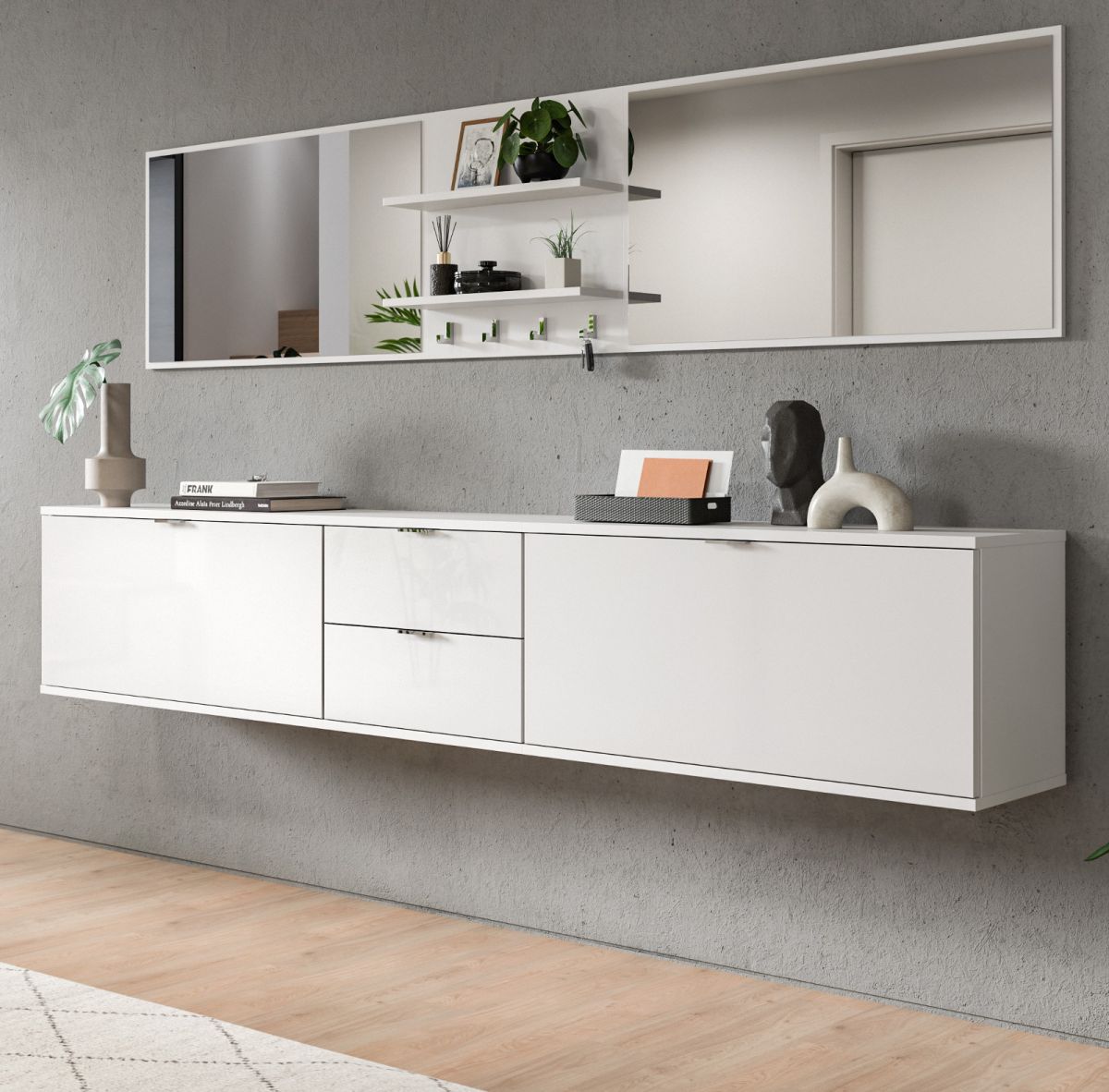 Garderobe Set 6-teilig SystemX in weiß Hochglanz 236 cm