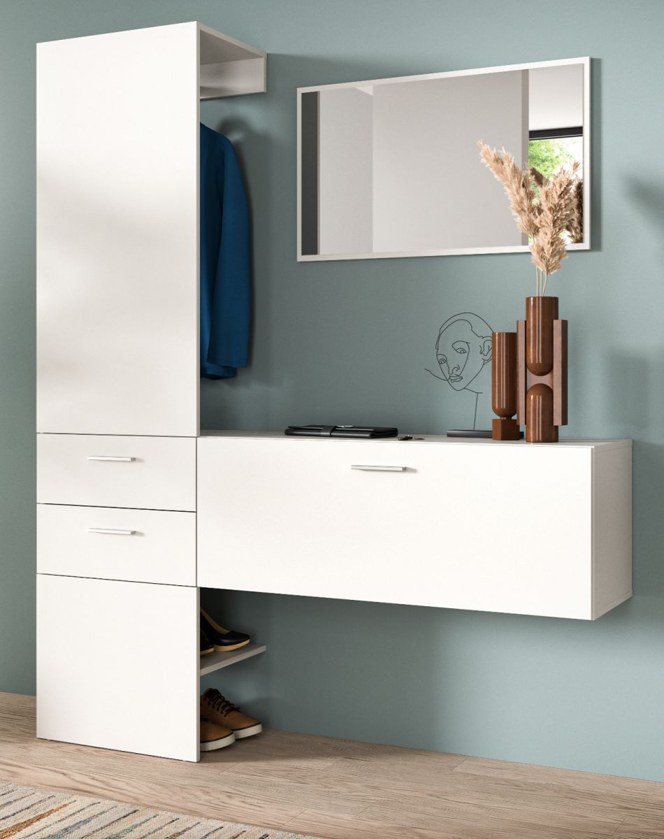 Garderobe Set mit Spiegel Carry in weiß 156 x 190 cm