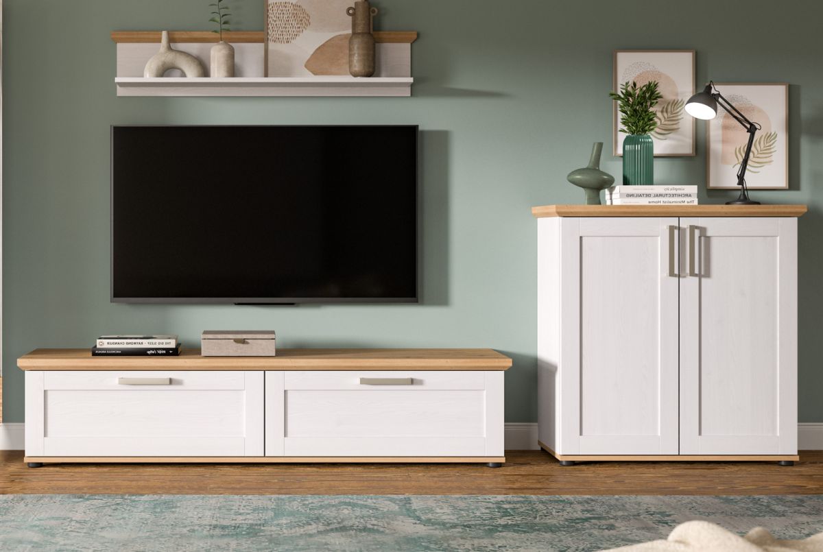 Wohnwand 3-teilig Mirano in weiß Lärche Landhaus 260 cm