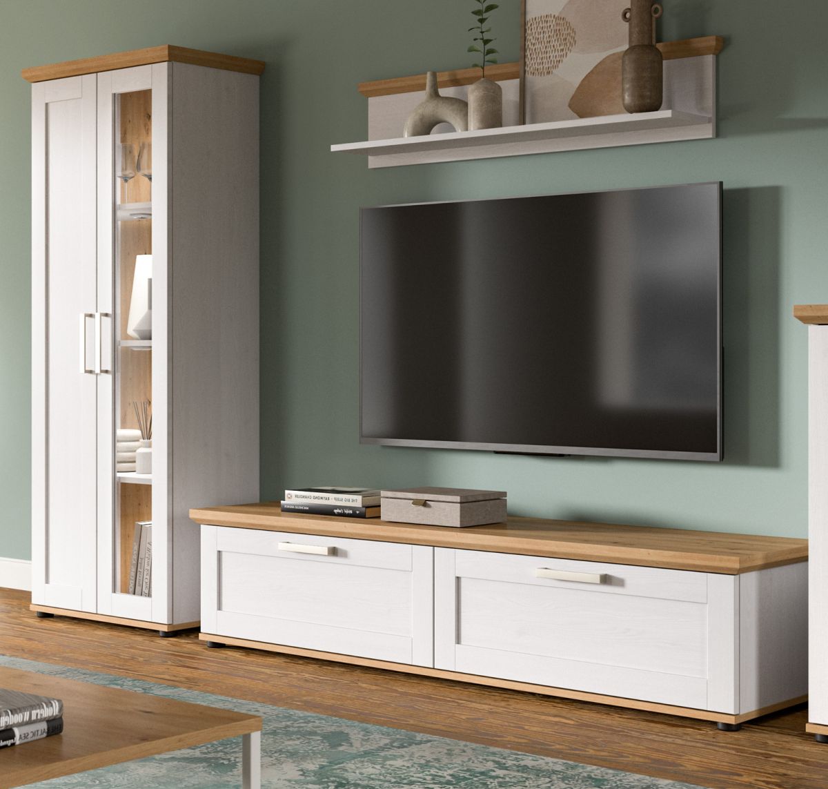 Wohnwand 3-teilig Mirano in weiß Lärche Landhaus 240 cm