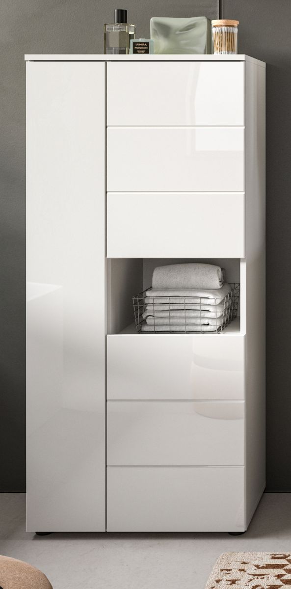 Badezimmer Midischrank Larik in weiß Hochglanz 60 x 131 cm
