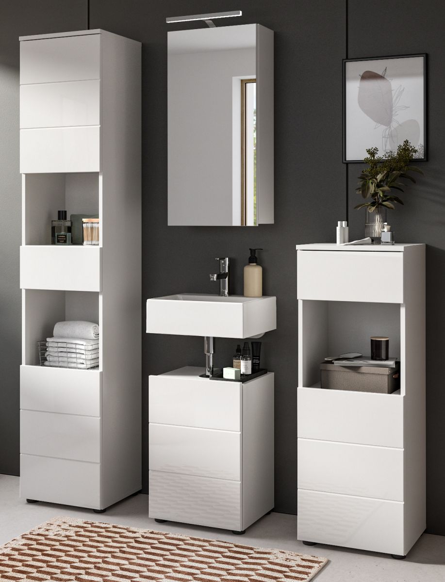 Badmöbel Set 4-teilig Larik in weiß Hochglanz 144 x 190 cm