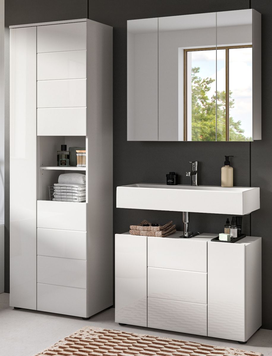 Badmöbel Set 3-teilig Larik in weiß Hochglanz 157 x 190 cm