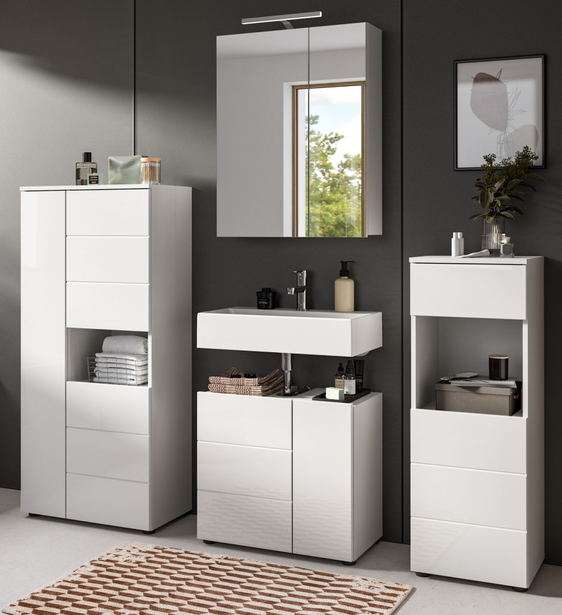 Badmöbel Set 4-teilig Larik in weiß Hochglanz 188 x 190 cm