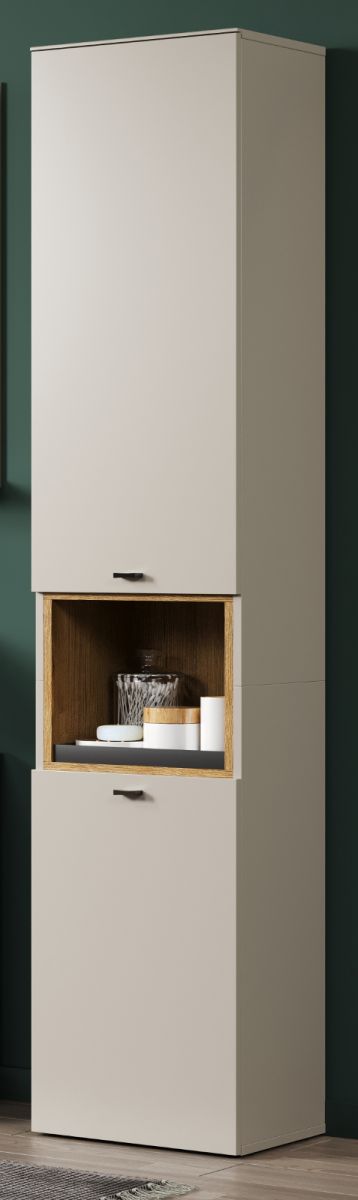 Badezimmer Hochschrank Sao Paulo in Sand und Eiche 40 x 186 cm