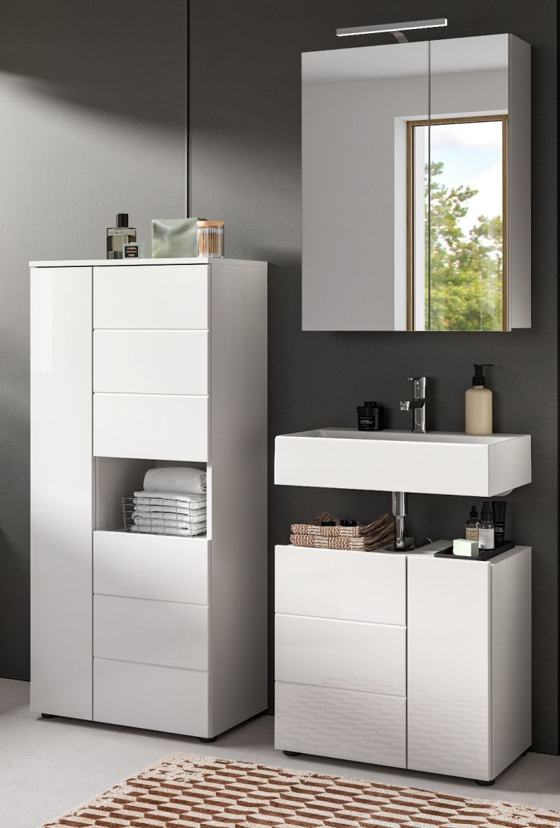 Badmöbel Set 3-teilig Larik in weiß Hochglanz 135 x 190 cm