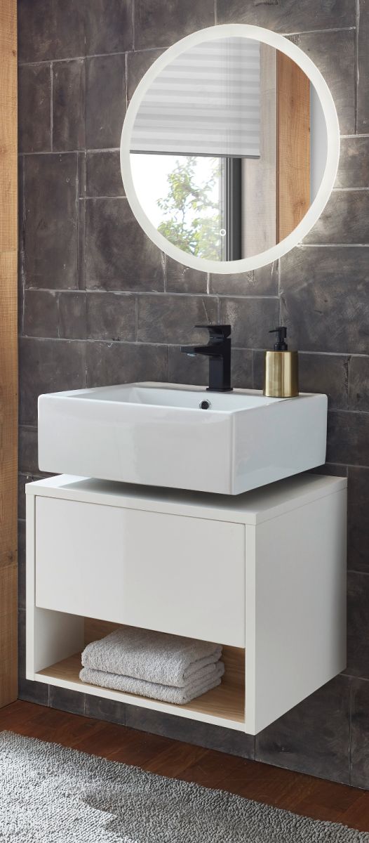 Badmöbel Set 2-teilig Glide in weiß Hochglanz und Eiche 60 x 190 cm