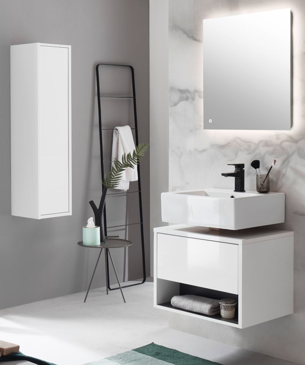 Badmöbel Set 3-teilig Glide in weiß Hochglanz und grau 100 x 190 cm