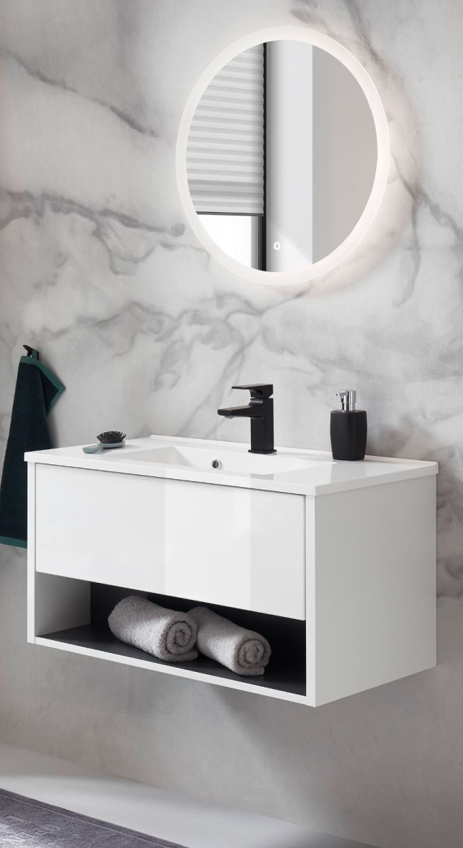 Badmöbel Set Glide in weiß Hochglanz und grau 80 x 190 cm