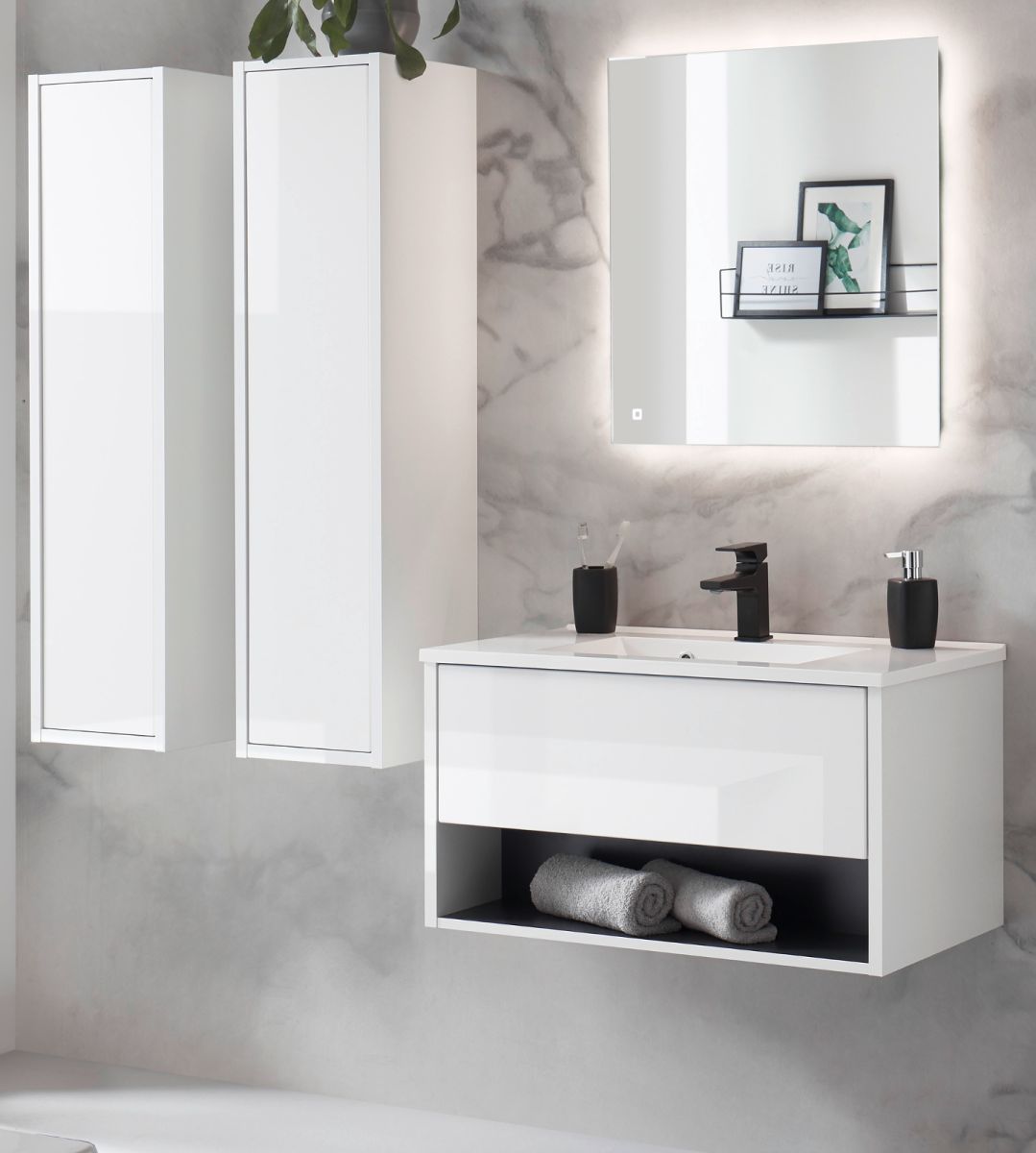 Badmöbel Set Glide in weiß Hochglanz und grau 160 x 190 cm