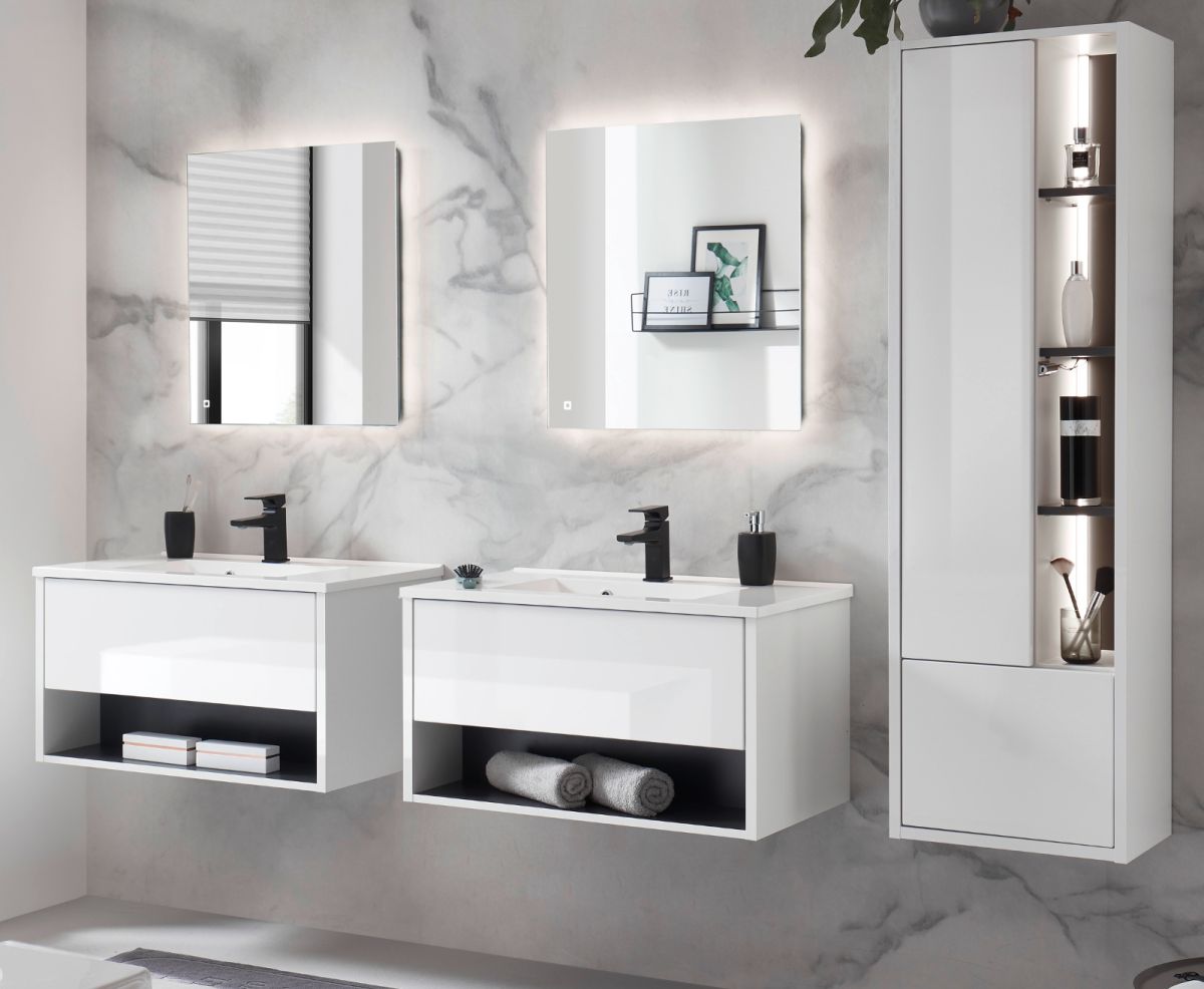 Badmöbel Set Glide in weiß Hochglanz und grau 225 x 190 cm