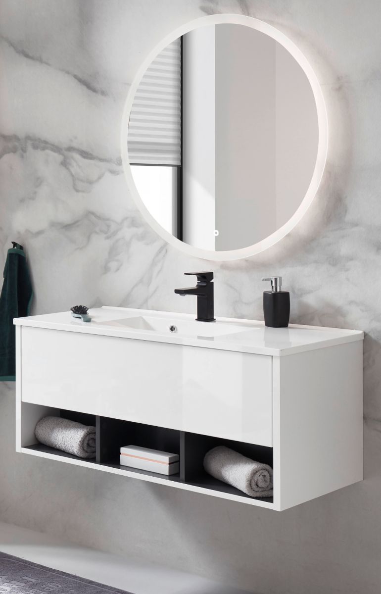 Badmöbel Set Glide in weiß Hochglanz und grau 100 x 190 cm