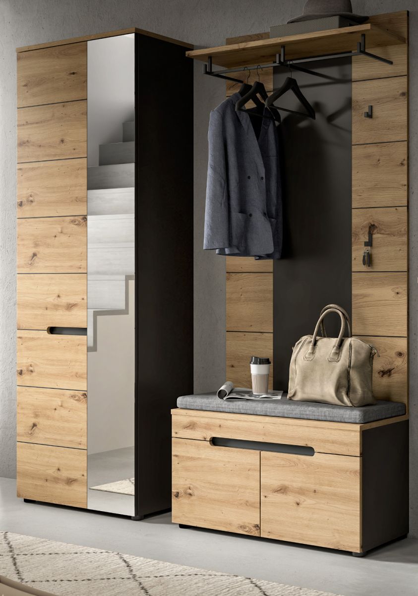 Garderobe Set 3-tlg. Cooper in Eiche und grau 160 cm