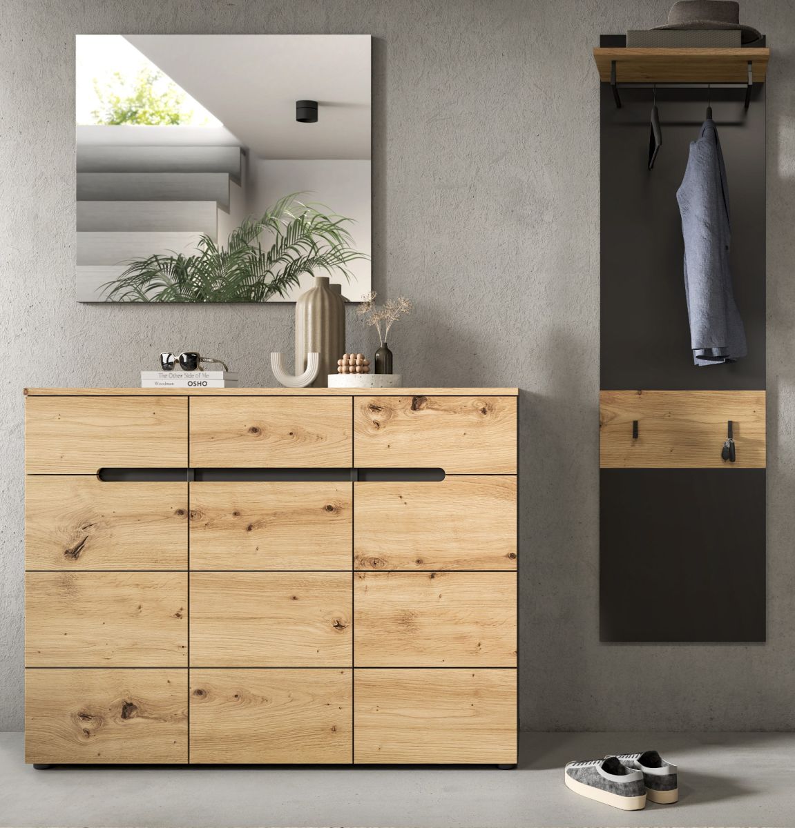Garderobe Set 3-tlg. Cooper in Eiche und grau 180 cm
