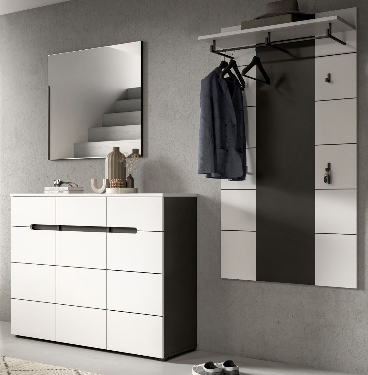 Garderobe Set 3-tlg. Cooper in weiß und grau 215 cm