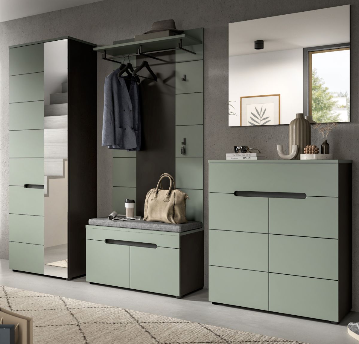 Garderobe Set 5-tlg. Cooper in salbei und grau 255 cm
