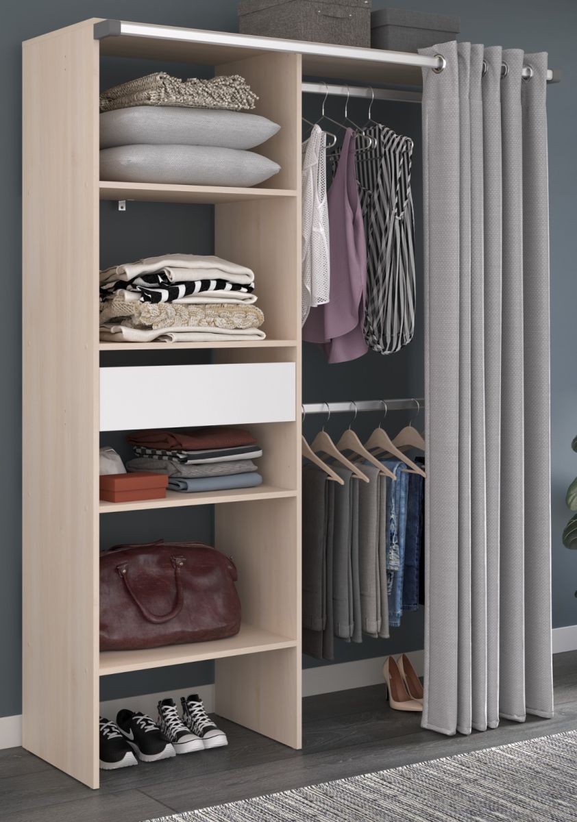 Parisot Kleiderschrank mit Vorhang Bari in Akazie und grau 143 cm