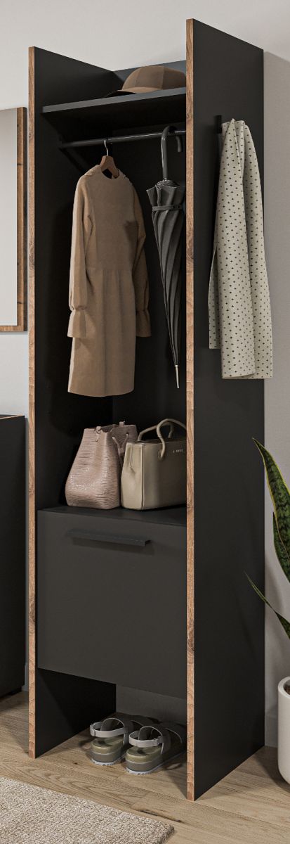 Garderobe Salud in grau und Nox Eiche 42 x 189 cm