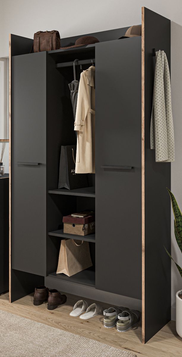 Garderobe Salud in grau und Nox Eiche 105 x 189 cm