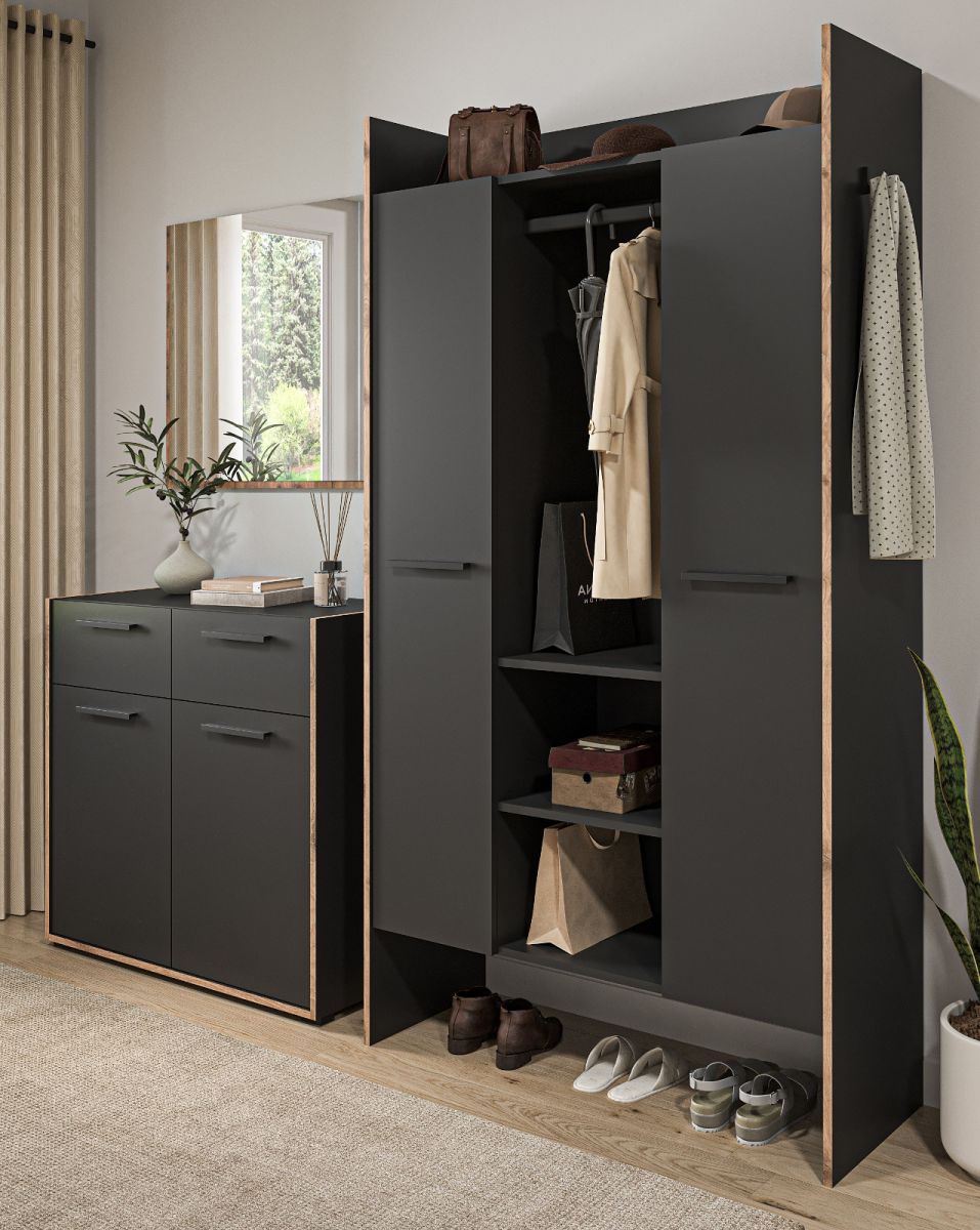 Garderobe Set 3-tlg. Salud in grau und Nox Eiche 215 x 189 cm