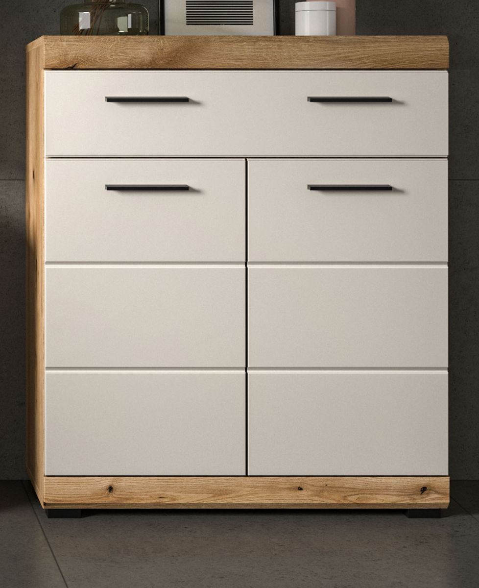 Badezimmer Kommode Shawn in sand und Eiche 74 x 88 cm