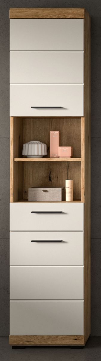 Badezimmer Hochschrank Shawn in sand und Eiche 37 x 191 cm