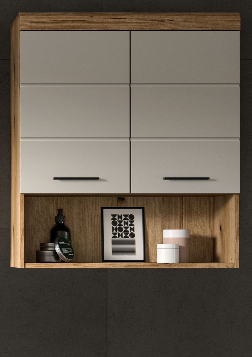 Badezimmer Hängeschrank Shawn in sand und Eiche 74 x 79 cm