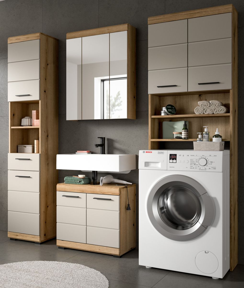 Badmöbel Set Shawn in sand und Eiche 4-teilig 190 cm