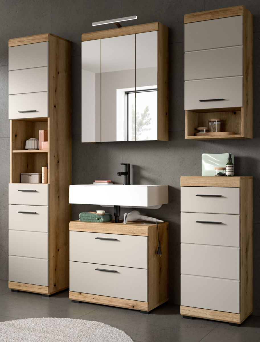 Badmöbel Set Shawn in sand und Eiche 5-teilig 164 cm